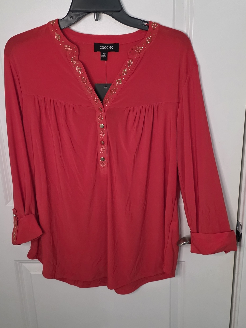 Cocomo Women's Red Button-Front Embellished Tunic